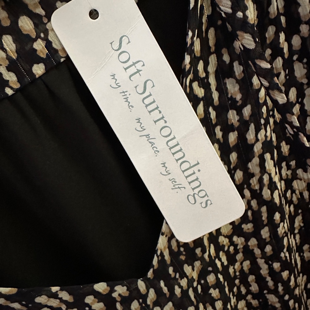 NWT Soft Surroundings  Hazel/Black/Tan Animal Print Tiered V Neck Dress - Size L - Picture 3 of 14
